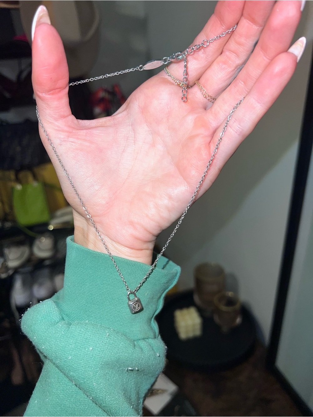 Louis Vuitton Silver Padlock Charm Necklace